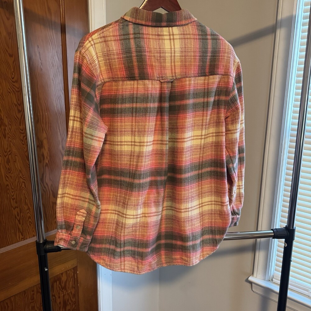 American Eagle Women's Long Sleeve Flannel Shirt Size Small Orange - Picture 4 of 9